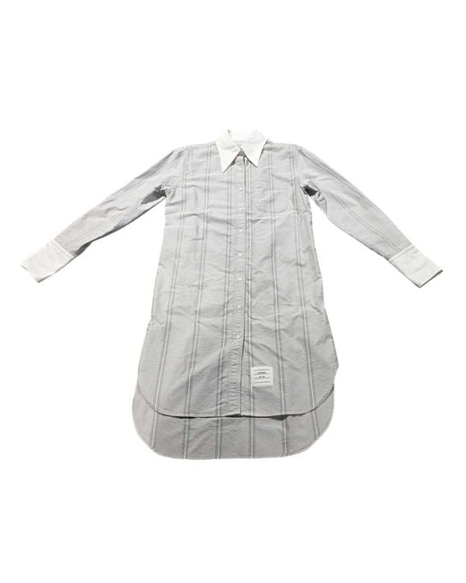 Thom Browne Gray Collared Long-Sleeved Dress