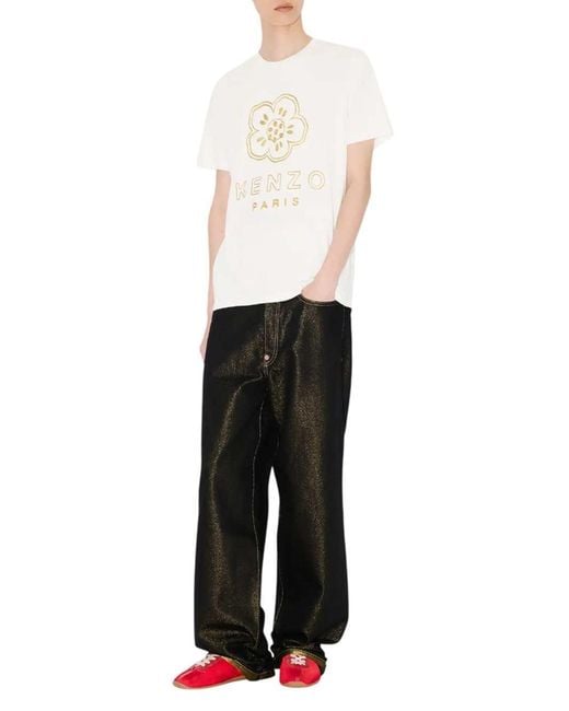 KENZO White Slim-Fit Cotton T-Shirt With "Boke Flower" Embroidery for men