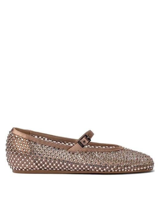 Le Silla Brown Gildain Satin Ballet Flats With Embellishment