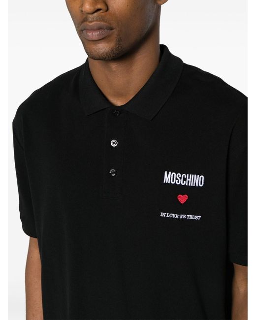 Moschino Black Polo Shirt With Embroidery for men