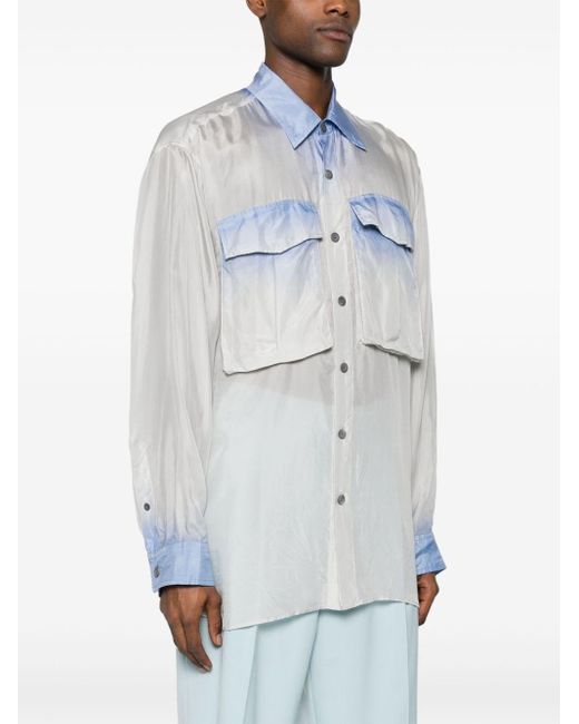 Dries Van Noten Blue Oversized Silk Shirt for men