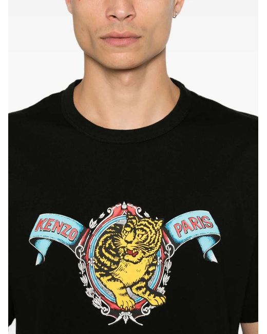 KENZO Black Leaping Tiger Print T-Shirt for men