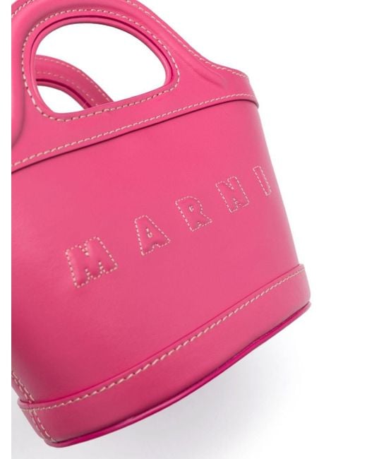 Marni Pink Leather Tote Bag With Logo