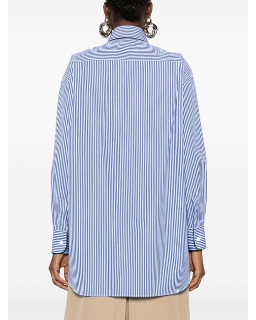 Etro Blue Striped Cotton Shirt With Embroidered Logo