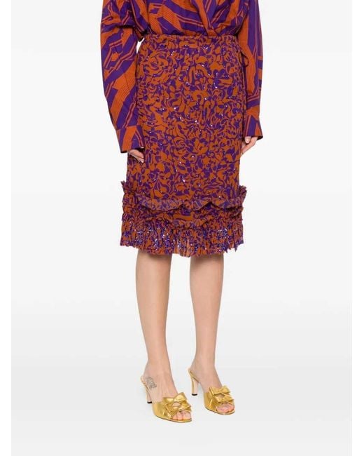 Dries Van Noten Red Skirt 00330-Scotts Emb 3006 W.W. Skirt