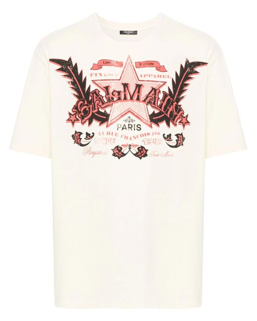 Balmain Pink Cotton T-Shirt With Western Print for men