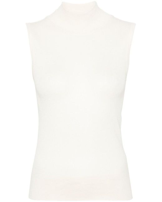 Lemaire White Sleeveless Knitted Top With Mock Neck