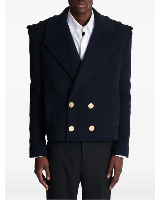 Balmain Blue Cropped Reefer Jacket