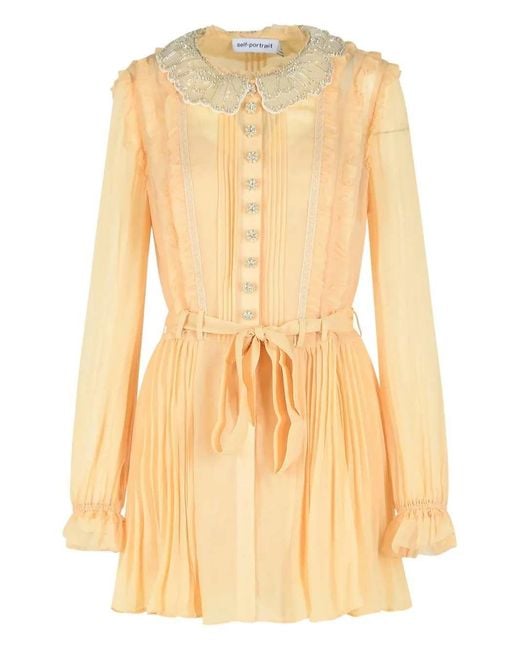 Self-Portrait Yellow Short Pleated Dress