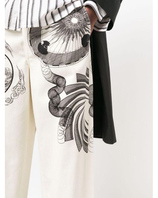 Dries Van Noten White Trousers With Prints for men