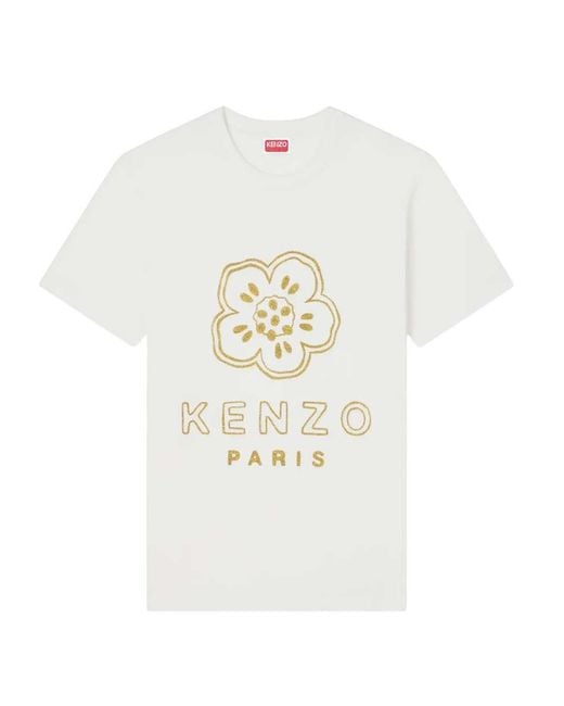 KENZO White Slim-Fit Cotton T-Shirt With "Boke Flower" Embroidery for men
