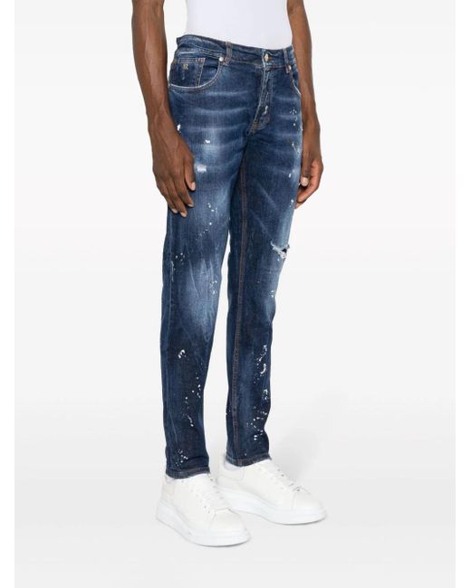 John Richmond Blue Iggy Skinny Jeans With Patent Leather Effect for men