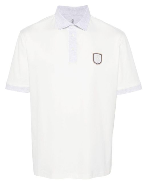 Brunello Cucinelli White Polo Shirt With Logo Application for men