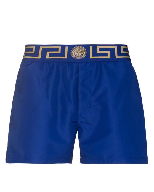 Versace Blue Greca Print Swimsuit for men