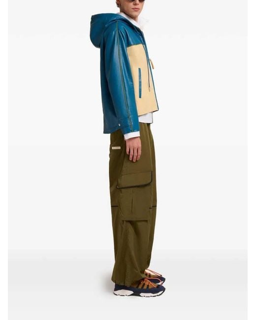 Marni Blue Hooded Leather Jacket for men