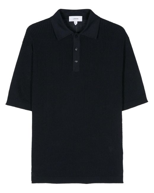 Lardini Black Open-Knit Polo Shirt for men