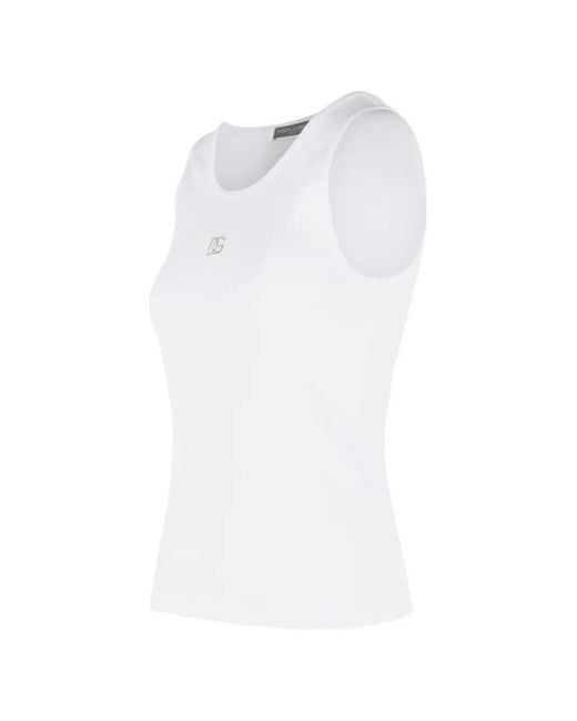 Dolce & Gabbana White Ribbed Tank Top With Logo