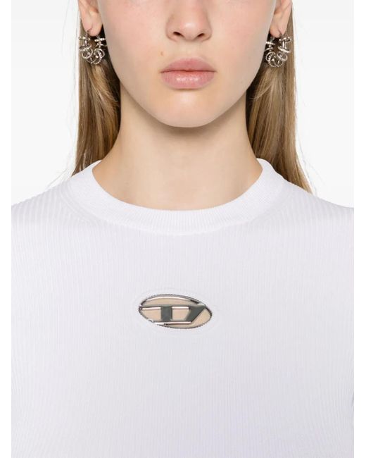 DIESEL White M-Valari Rib-Knit Viscose-Blend Top With Oval D