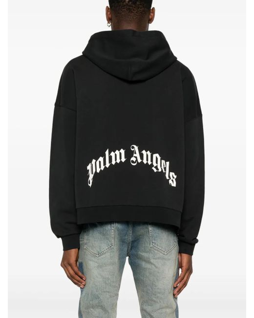 Palm Angels Black Curved Logo Zipped Hoody for men