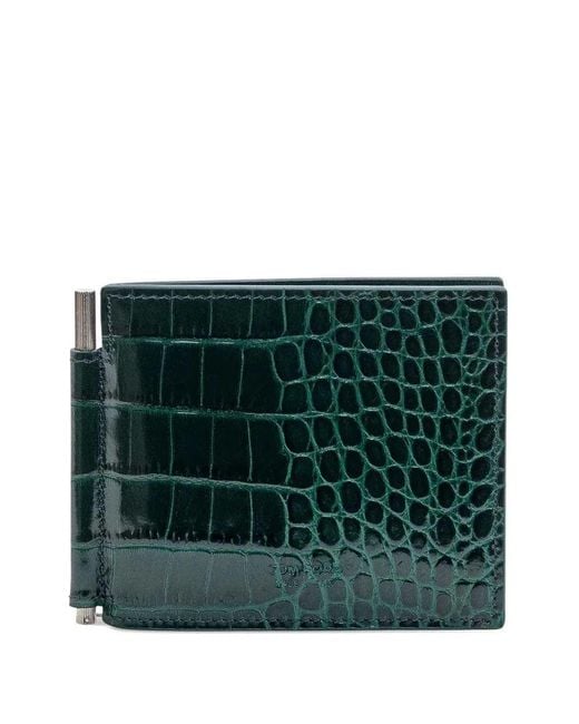 Tom Ford Green Crocodile-Effect Wallet for men