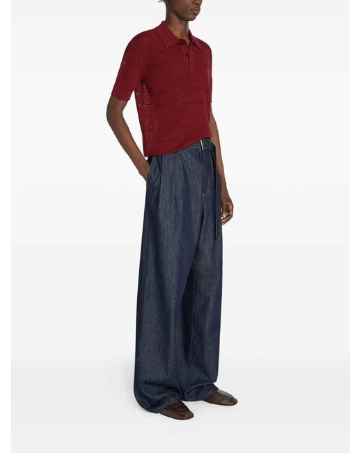 Dries Van Noten Blue Wide-Leg Jeans With Belt for men