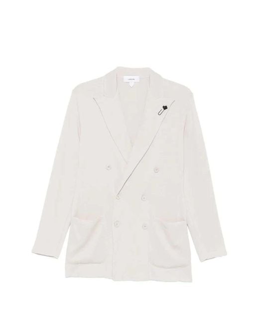Lardini White Double-Breasted Cotton Blazer for men