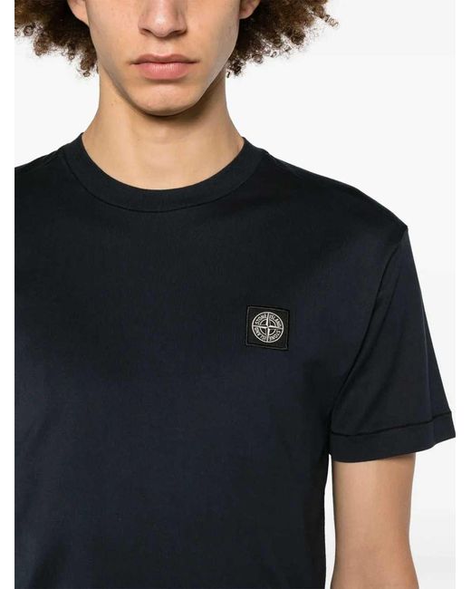 Stone Island Black T-Shirt With Logo Appliqué for men