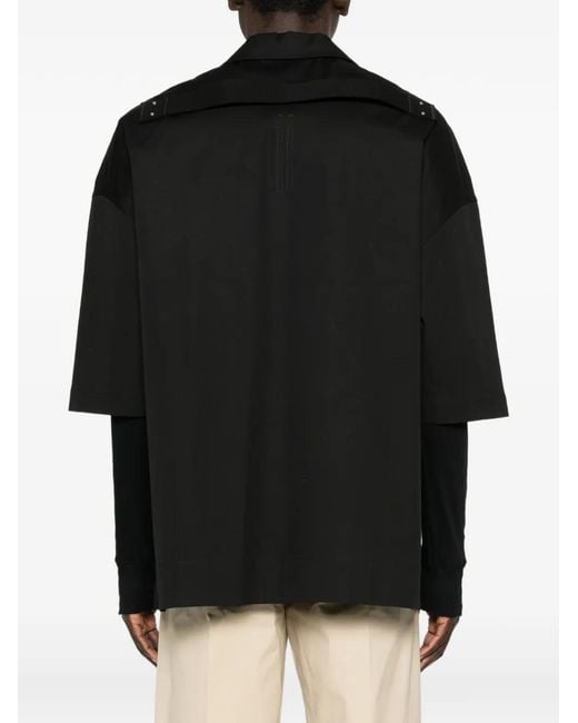 Rick Owens Black Shirt With Flap Pocket And Camp Collar for men