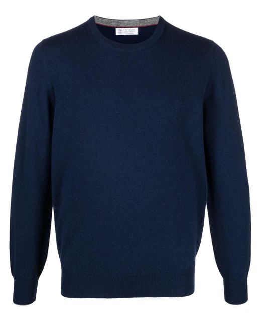 Brunello Cucinelli Blue Cashmere Crewneck Sweater for men