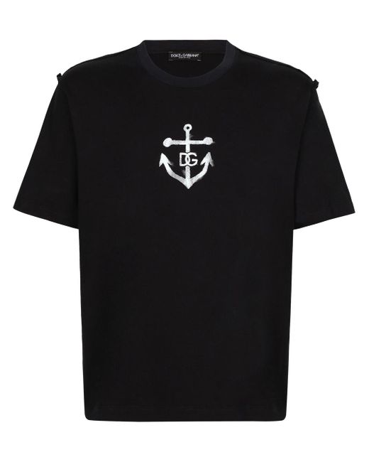 Dolce & Gabbana Black T-Shirt With Marina Print for men