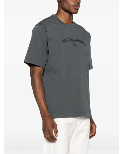 | T-shirt con stampa logo a maniche corte in cotone | male | GRIGIO | 46 di Dolce & Gabbana in Gray da Uomo