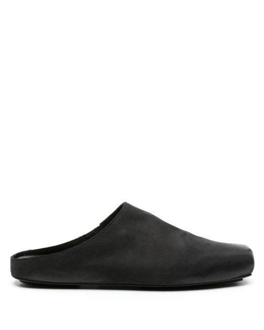 Uma Wang Black Leather Slippers With Square Toe