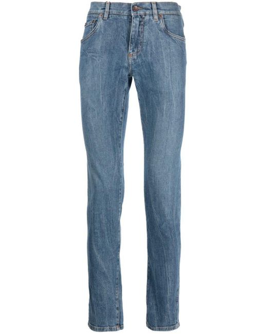 Dolce & Gabbana Blue Slim Fit Jeans With Logo Patch for men