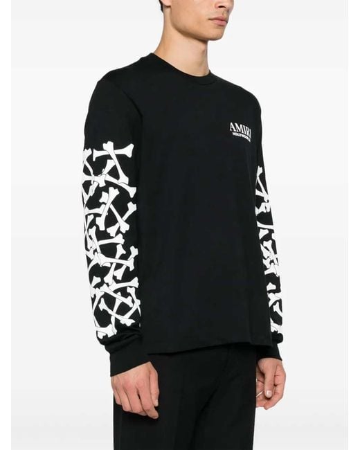 Amiri Black Stacked Bones Long-Sleeve T-Shirt for men
