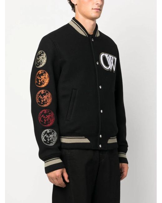 Off-White c/o Virgil Abloh Black Moon Phase Logo Wool-blend Varsity Jacket for men