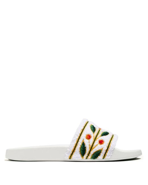 Casablancabrand White Slide Sandals With Embroidery