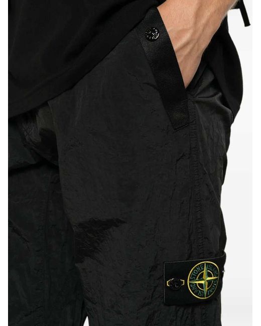 Stone Island Black Crinkled Sweatpants With Logo Patch for men