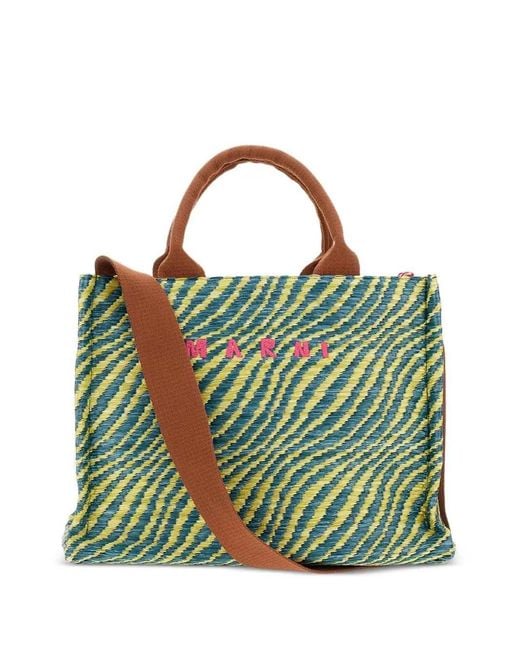 Marni Green Small Tote Bag With Logo