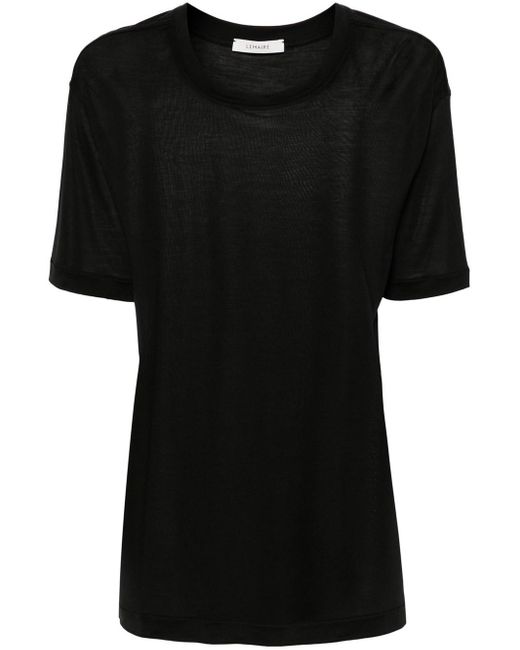 Lemaire Black Silk T-Shirt With Dropped Shoulder