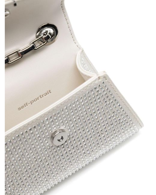 Self-Portrait White Mini Crystal Bag With Bow