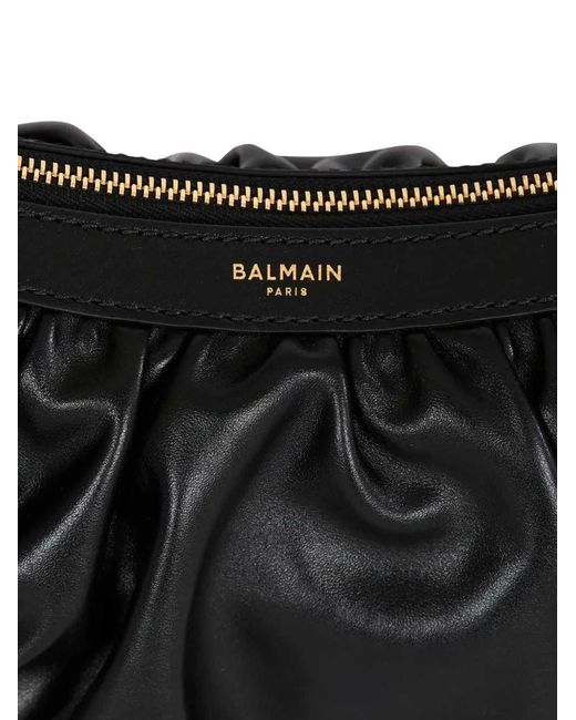 Balmain Black Ebene Ruffled Shoulder Bag