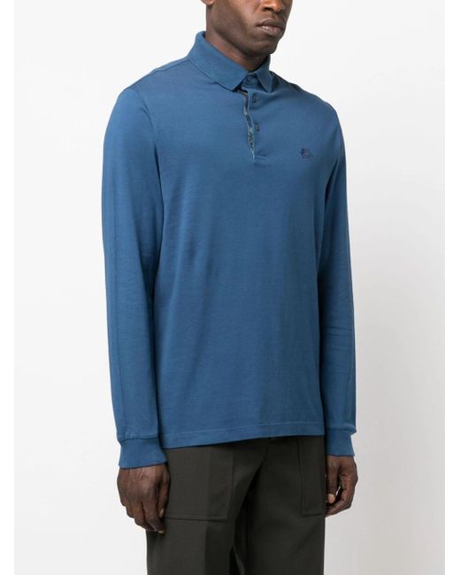 Etro Blue Polo Shirt With Pegasus Motif for men