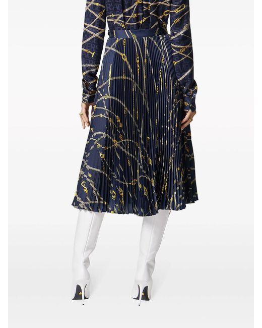 Versace Blue Pleated Skirt With Print