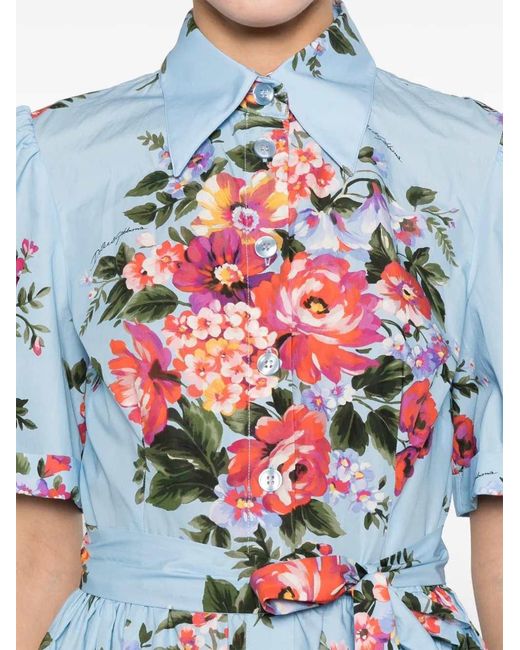 Dolce & Gabbana White Cotton Dress With Floral Motif