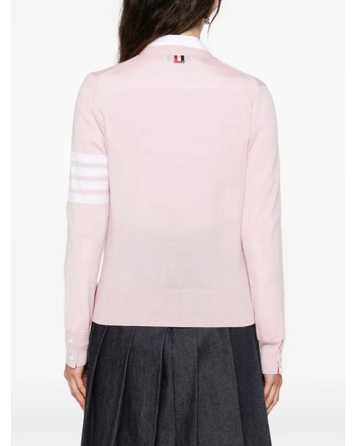 Thom Browne Pink Striped Sweater With Pockets