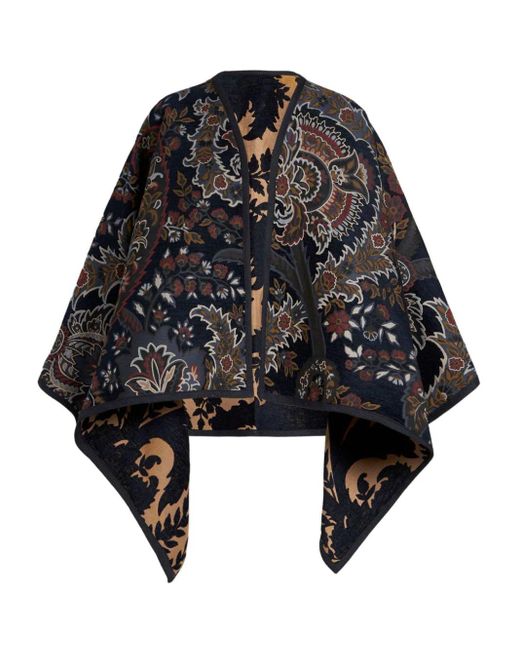 Etro Black Reversible Cape With Paisley Print