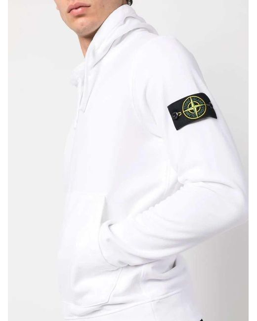 Stone Island White Cotton Fleece Hoodie for men