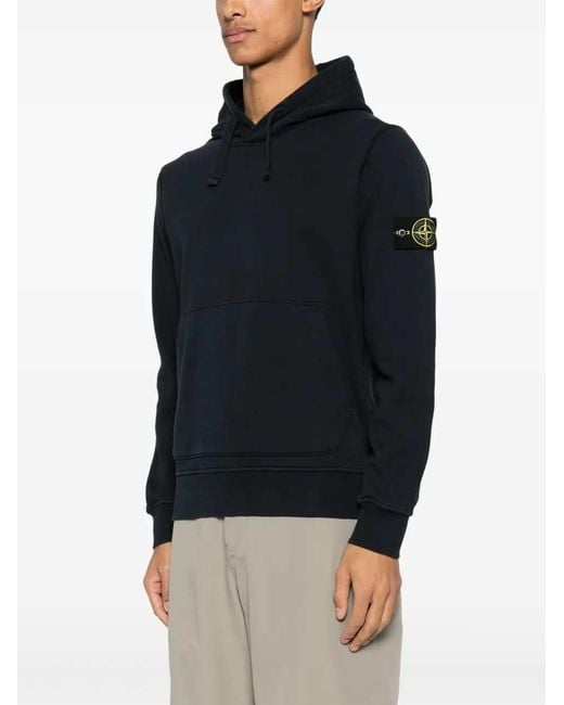 Stone Island Blue Logo-Patch Hoodie for men