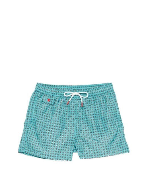 Kiton Blue Geometric Print Swimsuit for men