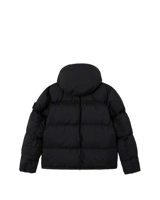 Stone Island Black Padded Jacket With Hood And Compass Patch for men